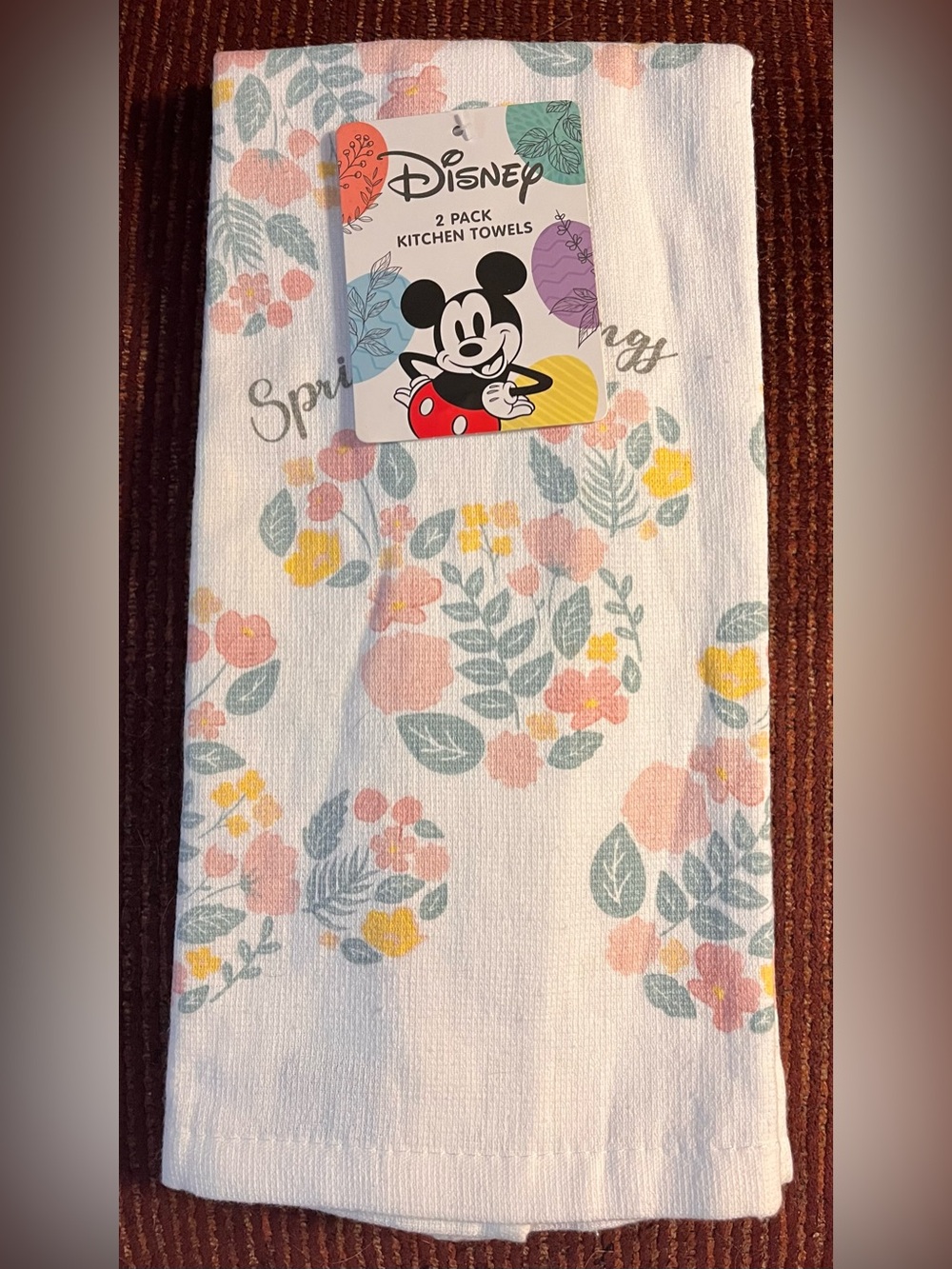 Disney Spring Blessings Kitchen Towels (2) with Pink and Yellow Florals